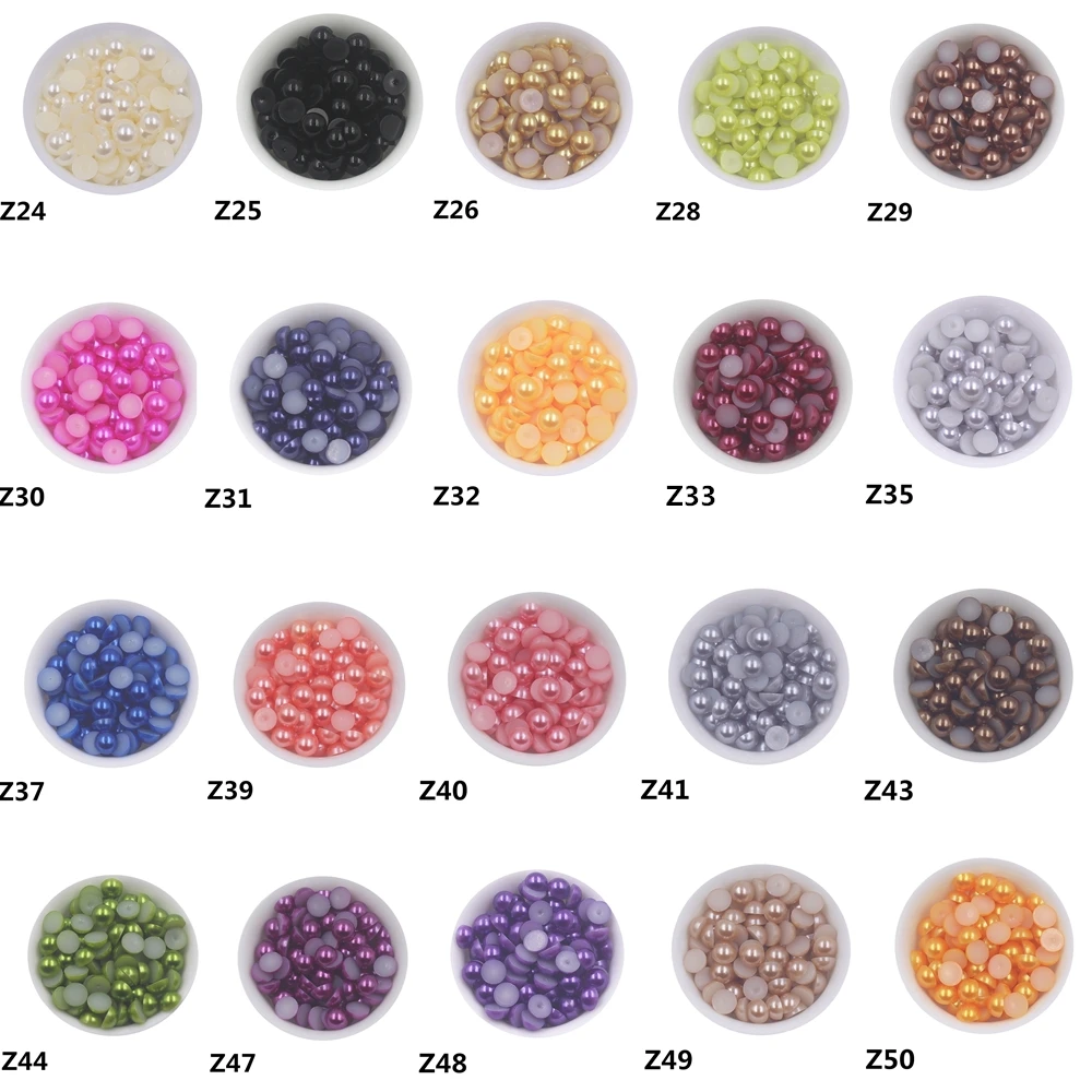 50 farben Größen 6/8/10MM ABS Kunststoff Halb Runde Flatback perle Lose Perlen DIY Schmuck/headwear/Nagel Kunst/Telefon Schmücken