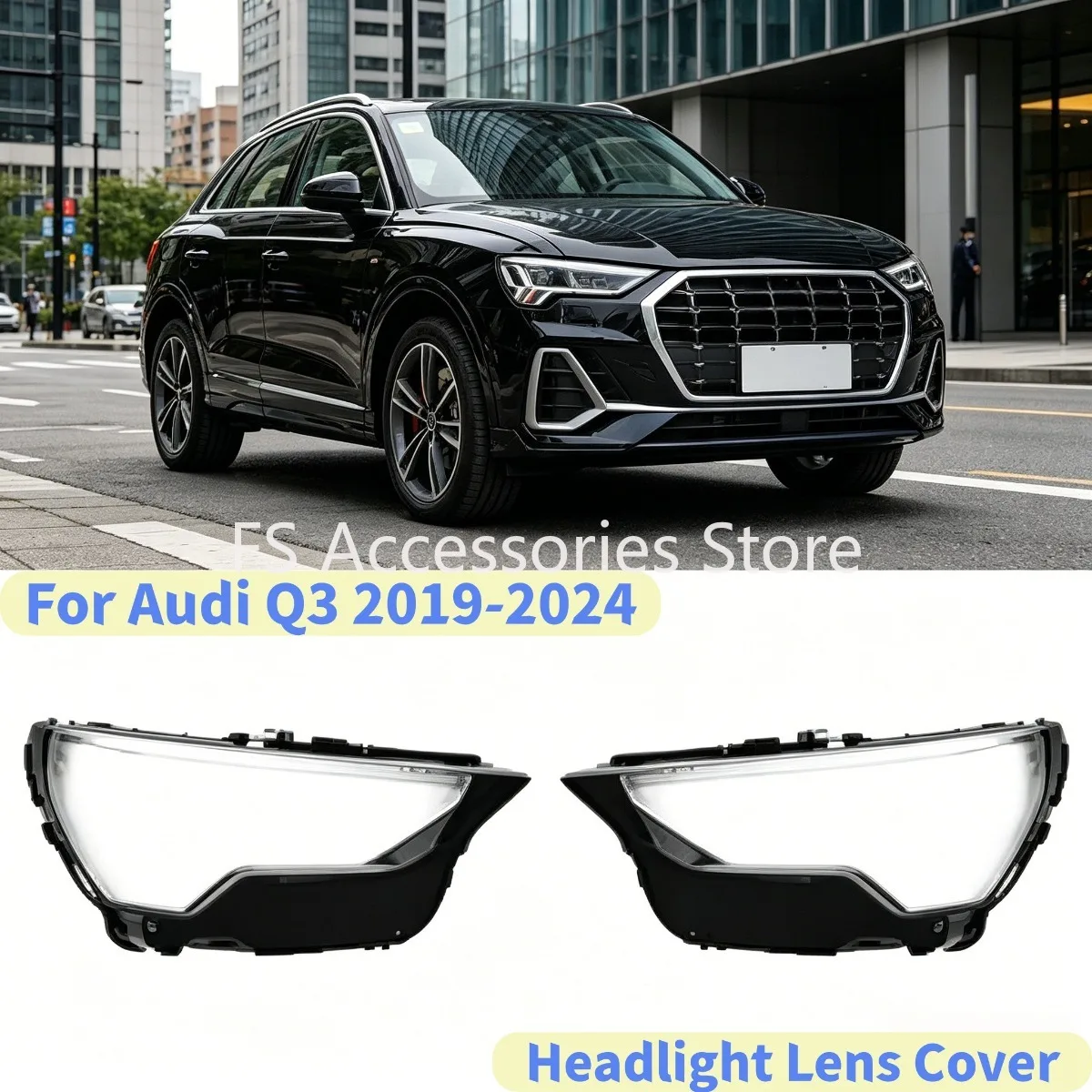 

Headlight Cover For Audi Q3 2019 2020 2021 2022 2023 2024 Pair Transparent Lampshade Headlamp Shell Replace Lens Accessories
