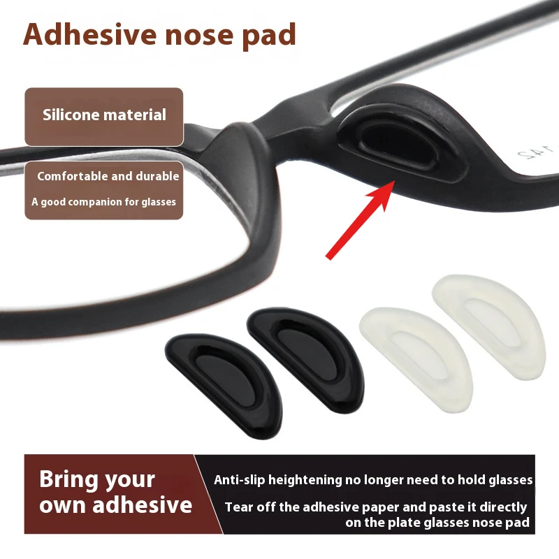 5 Paar rutschfeste Nasenpads für Brillen, weiche Silikon-Klebstoff-Nasenpads für Brillen mit Kunststoffrahmen, Sonnenbrillen (schwarz/weiß)