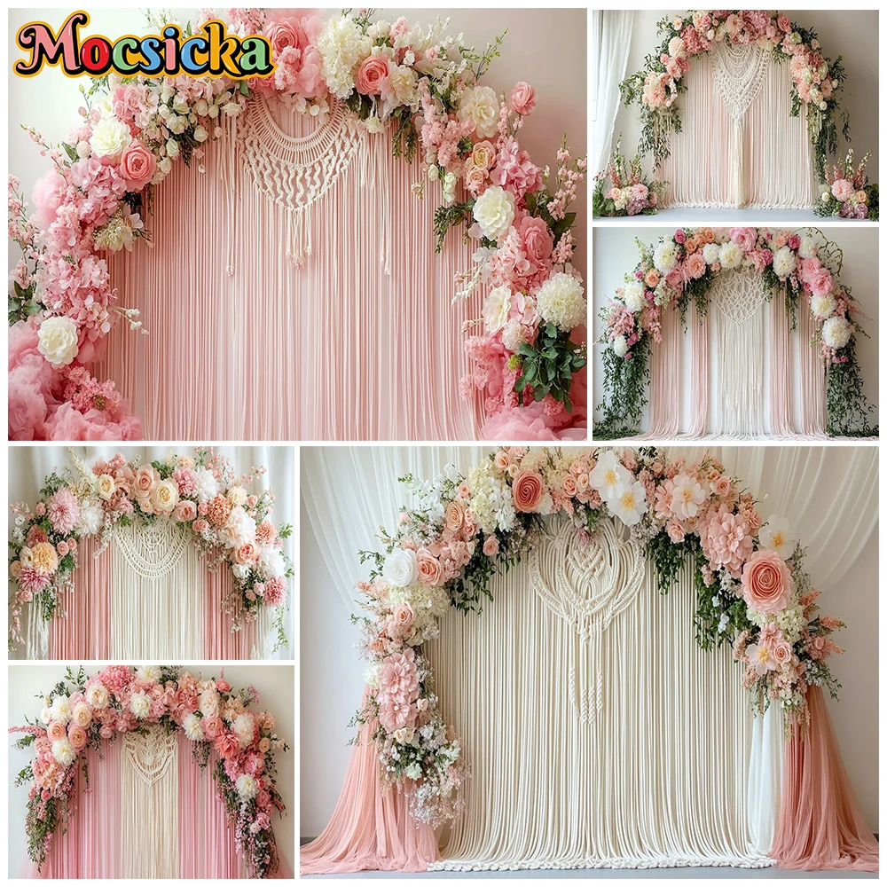 

Mocsicka Photography Backdrop Pink Flower Curtain Wedding Background Decoration Birthday Party Newborn Photo Shoot Studio Banner