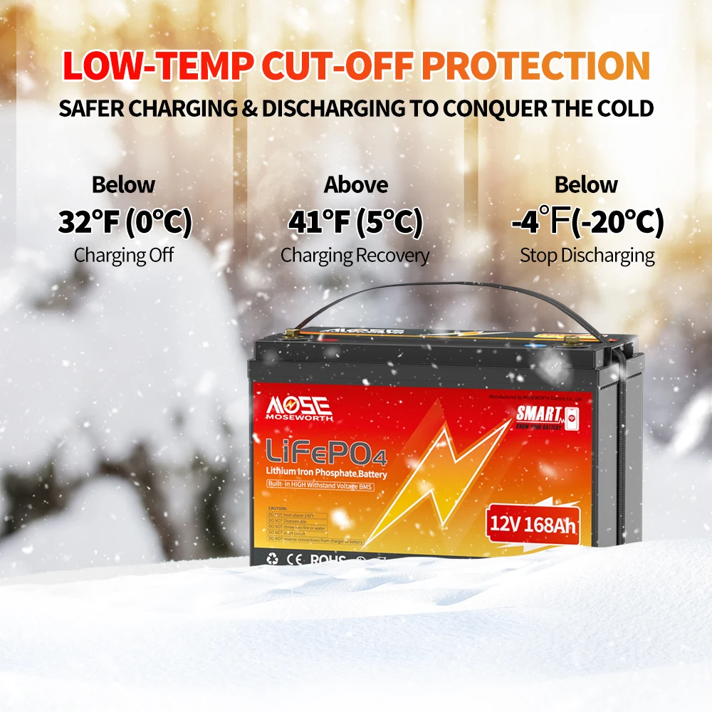 بطارية MOSEWORTH 12 فولت 168 أمبير LiFePO4 مع بلوتوث BMS Group 31 بطارية ليثيوم مع 1.68X تدوم أطول مثالية لطاقة RV Solar