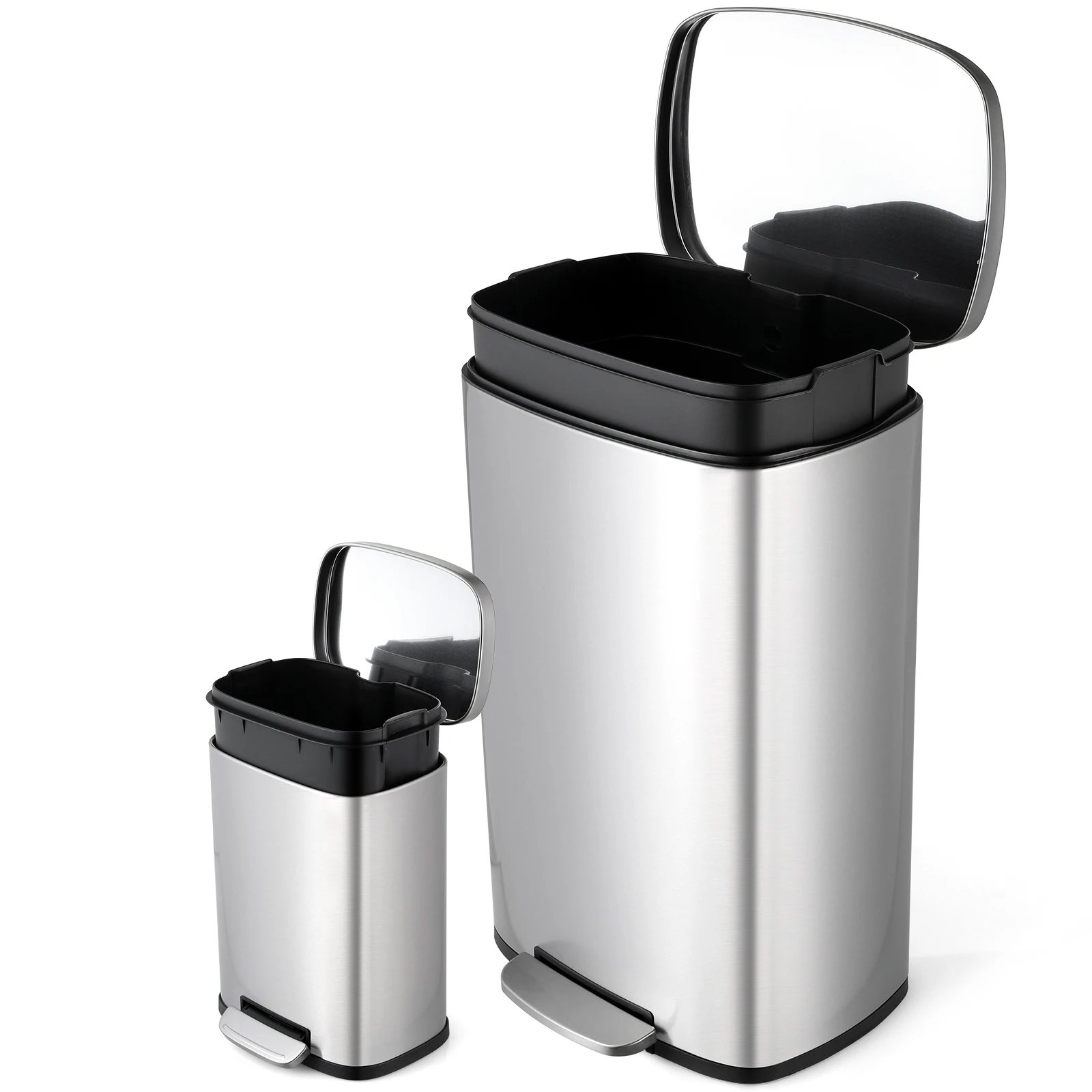 

30L+5L Kitchen Trash Garbage Can Soft-Close, Resistant Trash Can with Foot Pedal-Brushed Stainless Steel, Satin Nickel