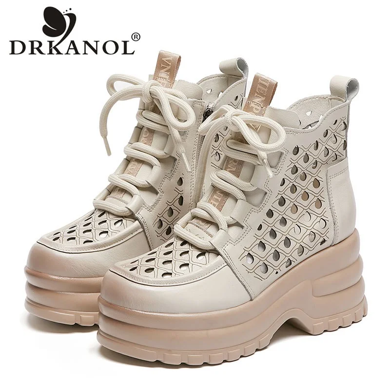 

DRKANOL Women Summer Cool Boots 2024 New Design Hollow Out Breathable Wedges Heel Chunky Platform Casual Ankle Boots For Women