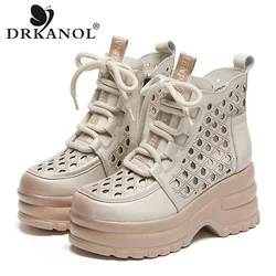 DRKANOL Women Summer Cool Boots 2026 New Design Hollow Out Breathable Wedges Heel Chunky Platform Casual Ankle Boots For Women
