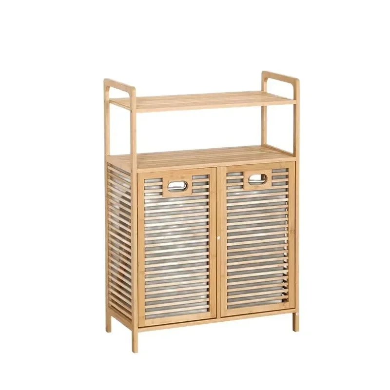 Household multi-functional chest cabinet double shelf Nanzhu bathroom washing machine clothing classification storage locker