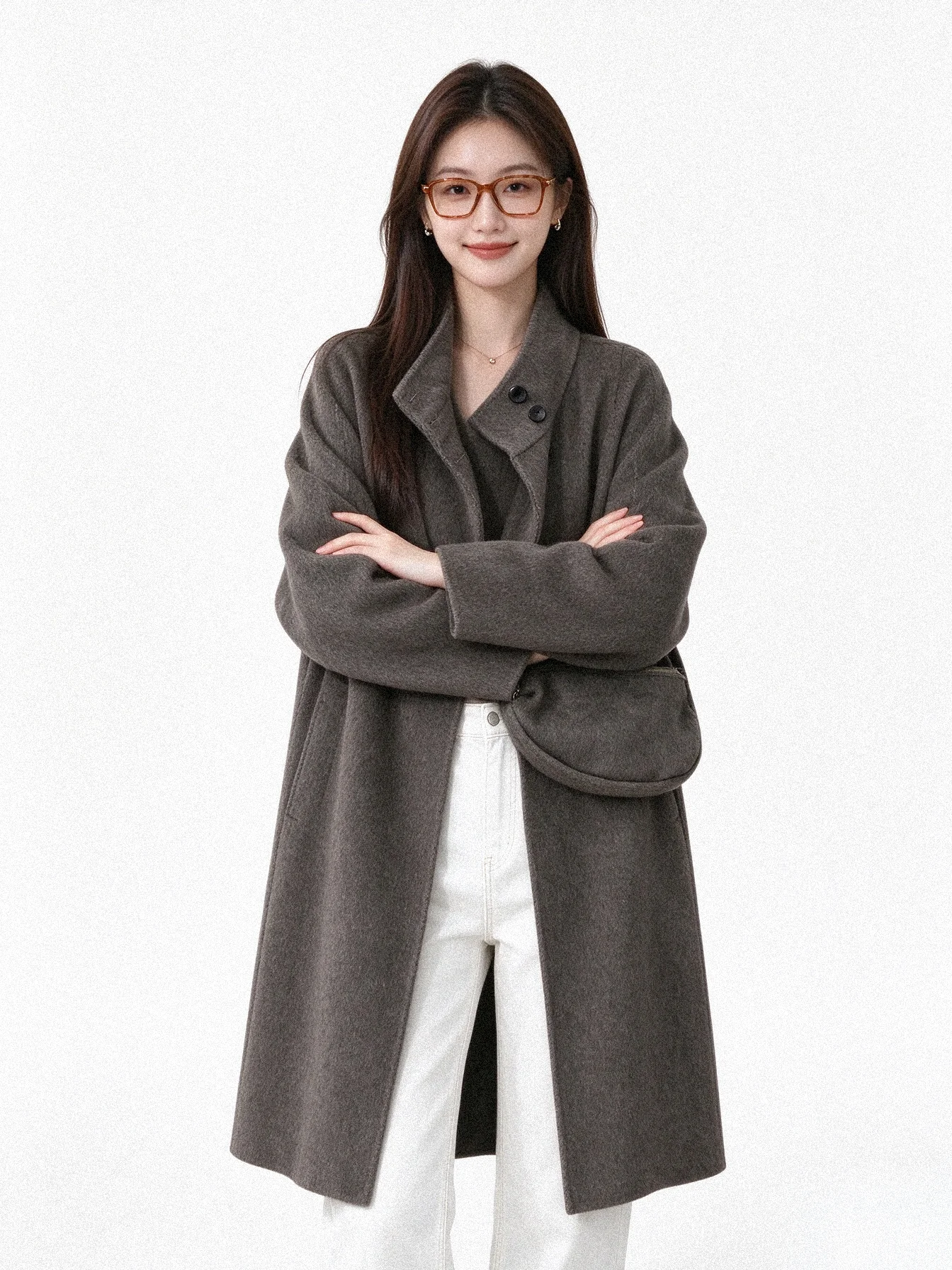 Double-Sided Woolen Coat Long Straight Korean Style High Warmth Stand Collar Casual Fashion Winter Outerwear for Young Women