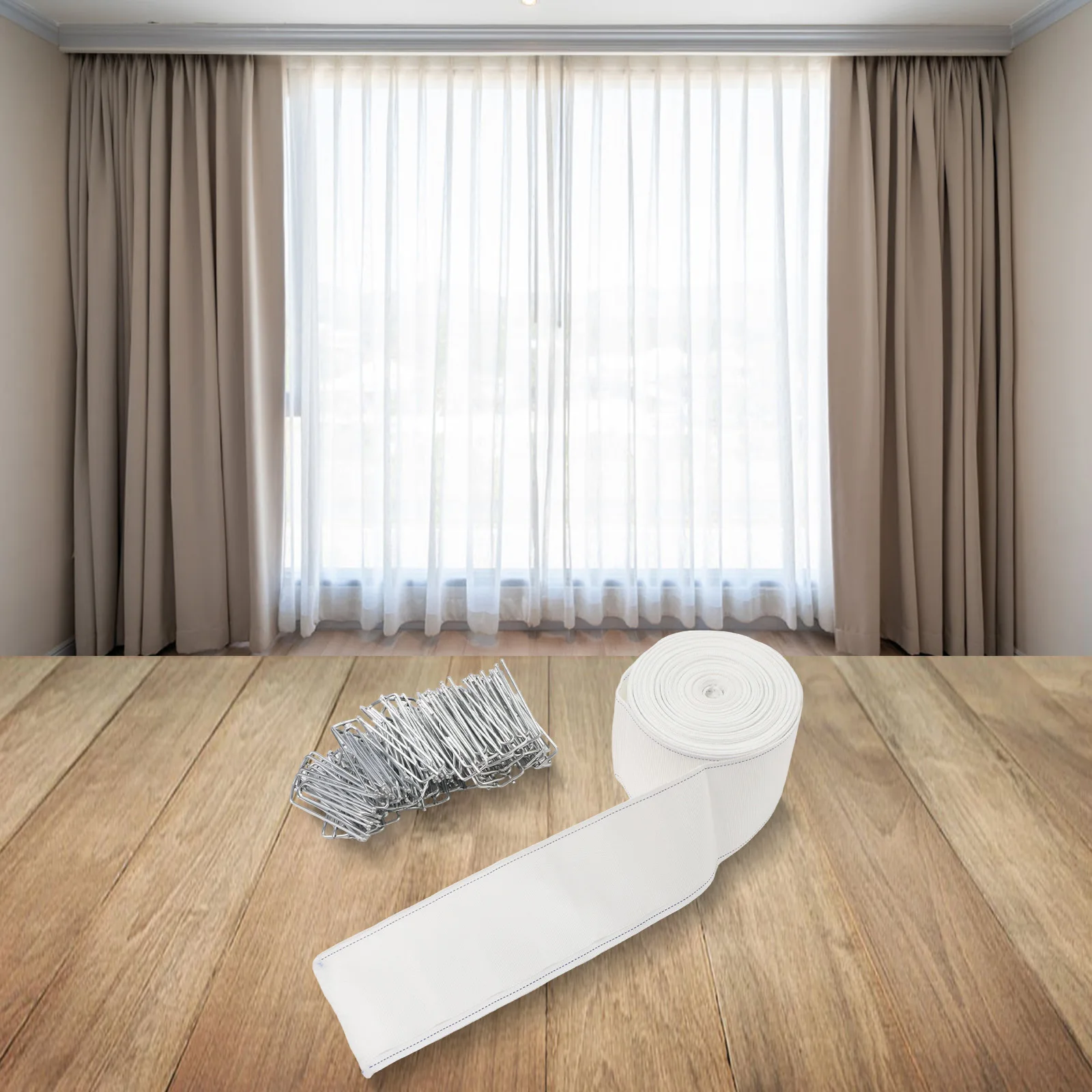 

10 Meter Curtain Tape with 50 Hooks for Curtain Belt Replacement Crafted for Longevity and Reliable Curtain Hanging