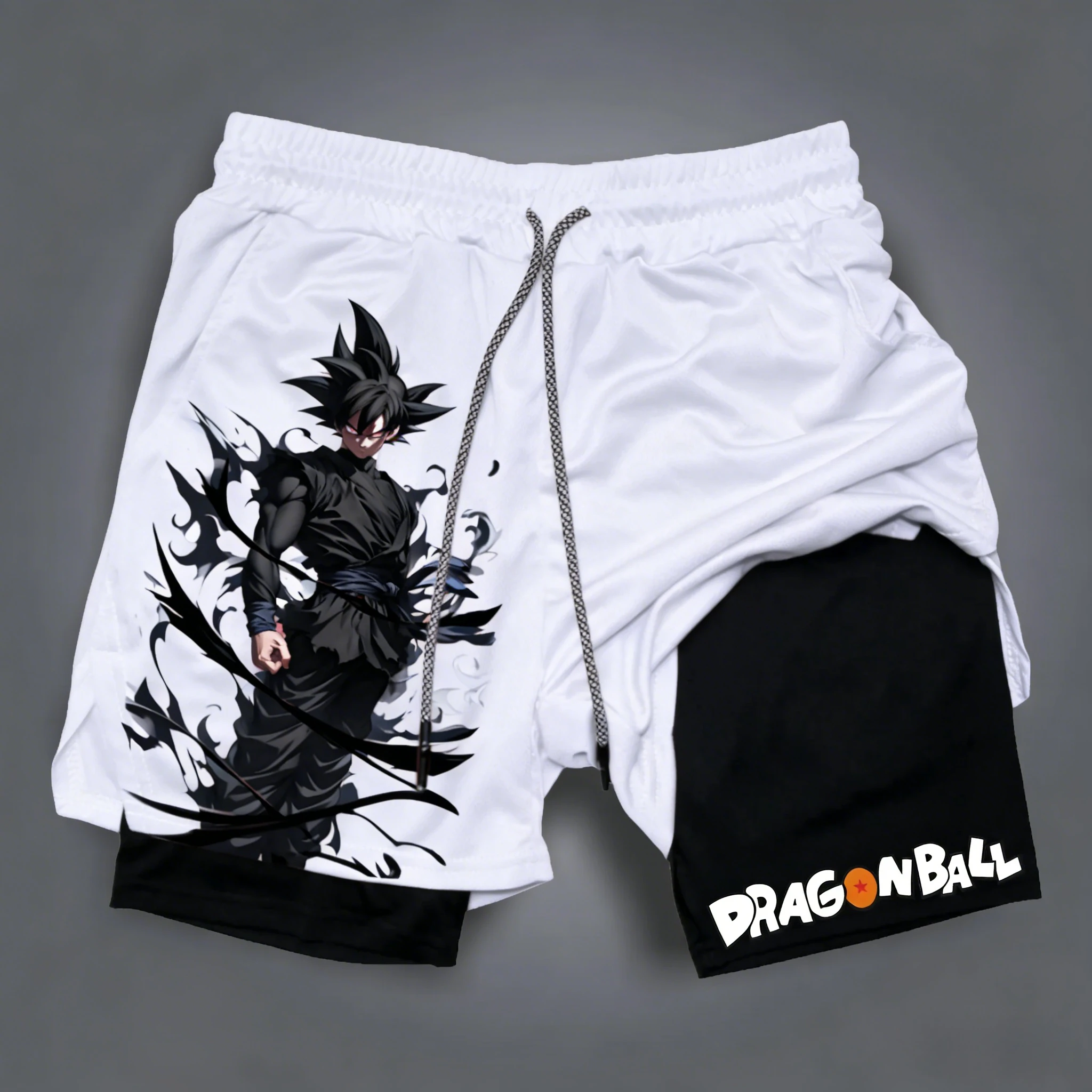 

Мужские двухслойные шорты с принтом Dragon Ball Wukong, эластичный шнурок, дышащие спортивные и фитнес-шорты для весны/лета