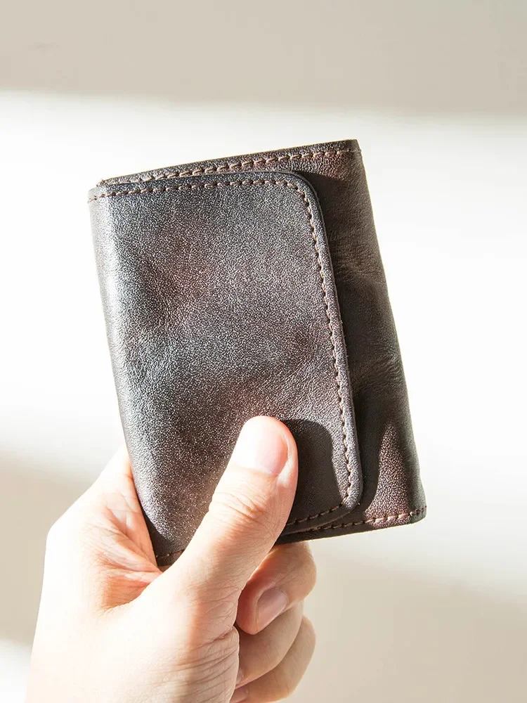 Retro plant mixed leather handmade genuine leather first layer cowhide card bag