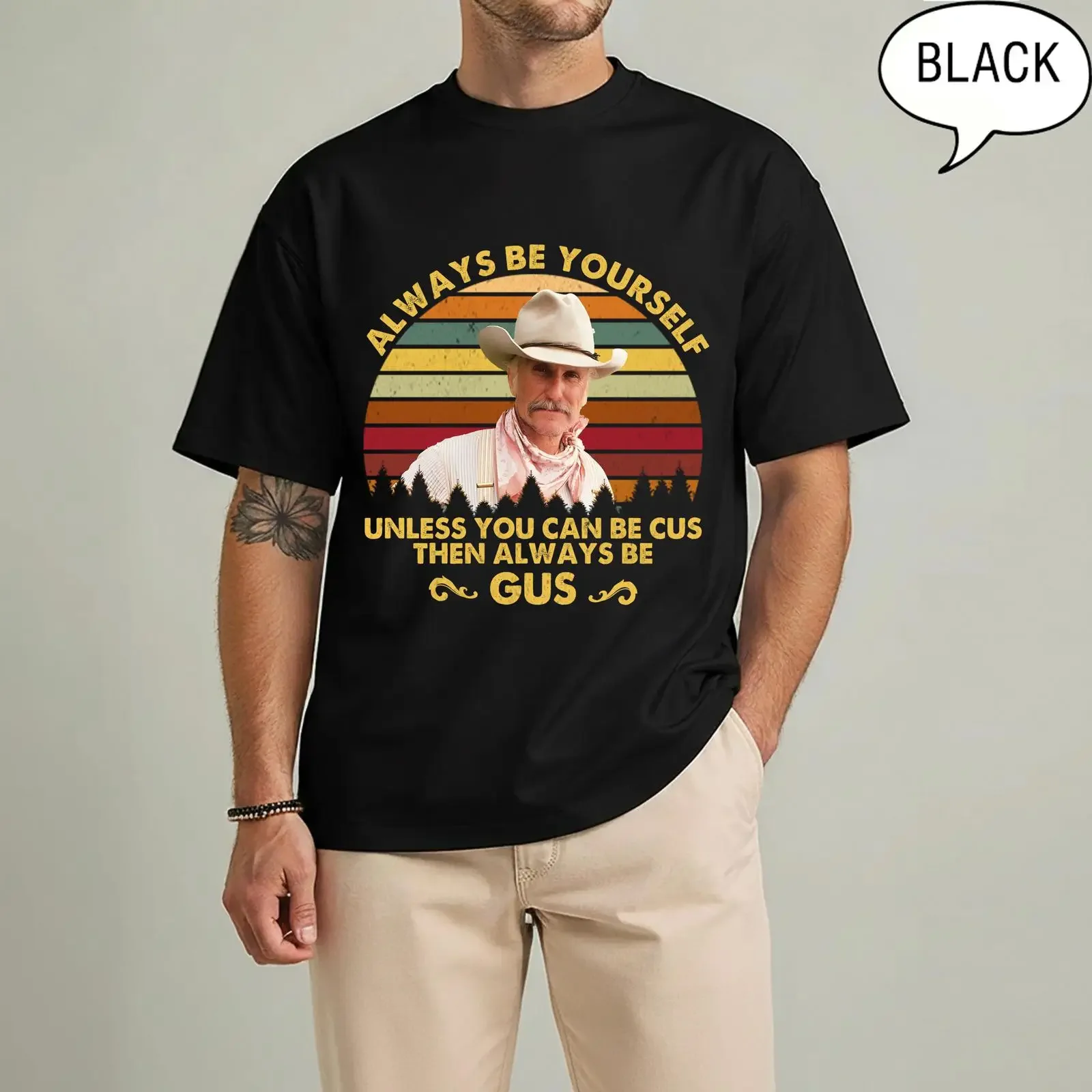 Lonesome Dove Gus McCrae T Shirt Retro Sunset Western vintage Washed Versatile designer clothes fashion Soft