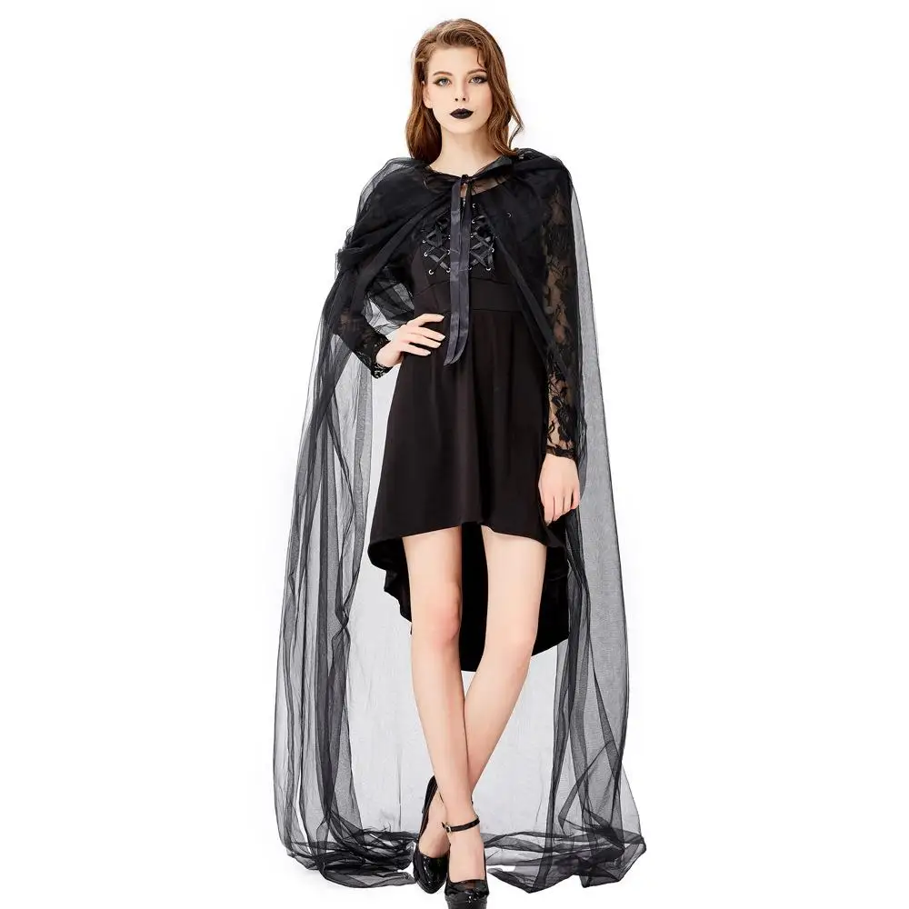 

Long Veil Witch Costume with Evil Tie for Halloween Party Dark Witch Outfit Women's Festival Apparel Stage Performance Clothing
