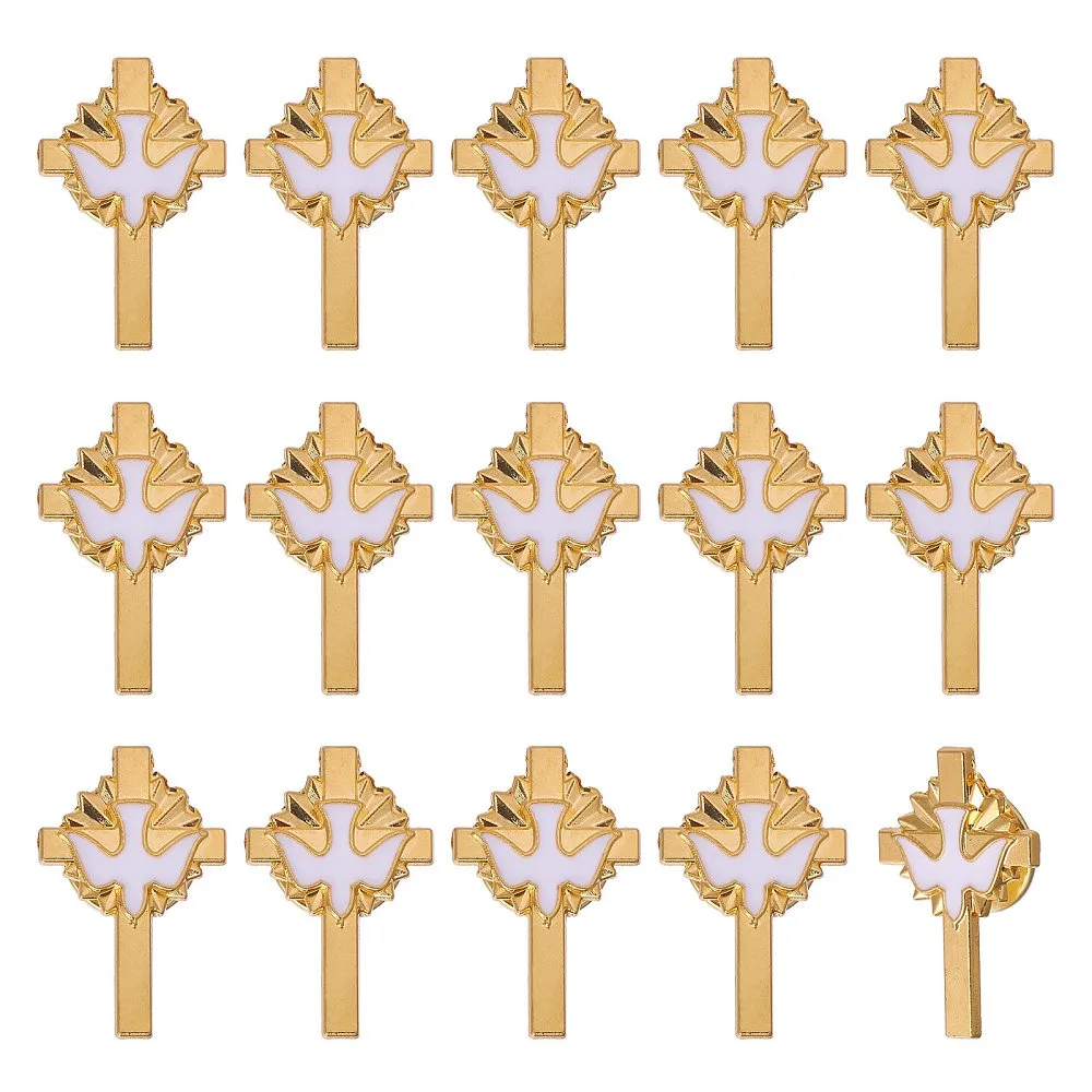 

15Pcs with Peace Dove Enamel Pins Alloy Lapel Pin Backs for Backpack Clothes Golden 25x16mm