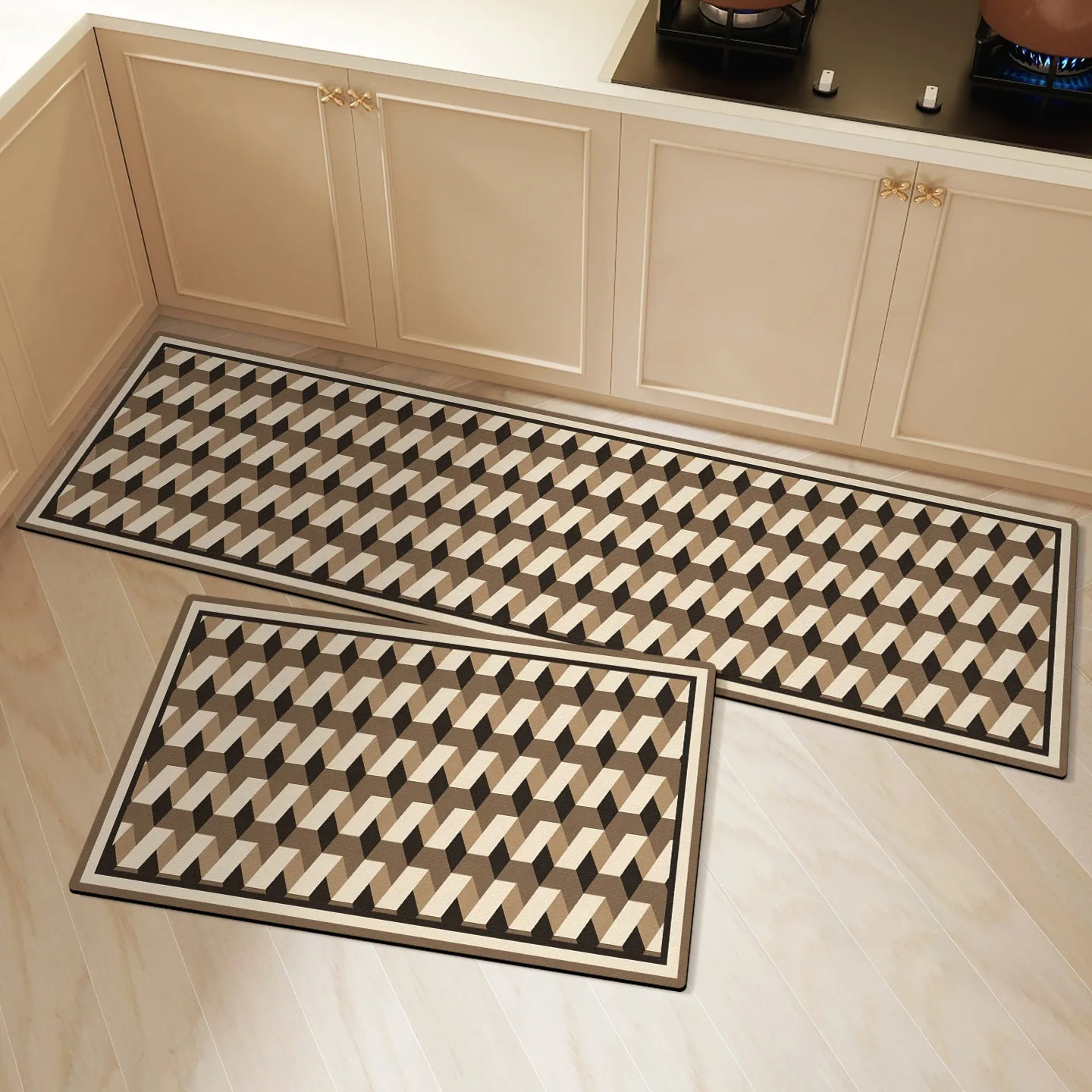 Retro Kitchen Mat Fashion Minimalism Long Strip Runner Kitchen Rug Non-slip Oil-proof Waterproof PVC Leather Washable Floor Mats