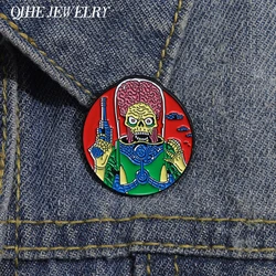 Cartoon Brooch Enamel Pin Scary Brain Alien The Martians Metal Badge Punk Halloween Lapel Pin Jewelry