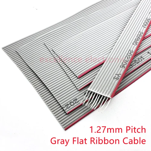 Cable de cinta plana de tono gris, 1/2/5/10 metros, 6P/8/10/14/16/20/26/30/34/40/50/60 Pines, 1,27mm, 28 AWG cable para conector FC IDC de 2,54mm