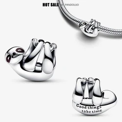 2024 New in Hanging Sloth Charm Beads Fits Pandora Bracelets Necklace Women Silver Pendants Bead DIY Jewelry Anniversary Gift