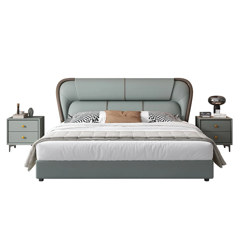 

Simple leather bed double master bedroom big bed, light luxury small apartment