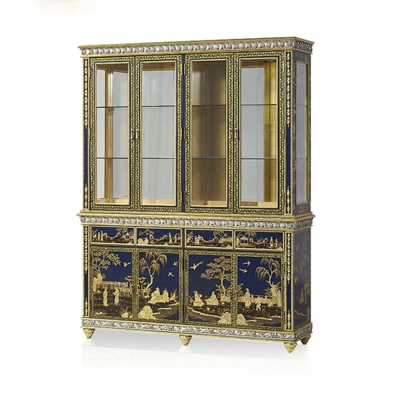 European French Chinese style mahogany hand-painted art figure bookcase