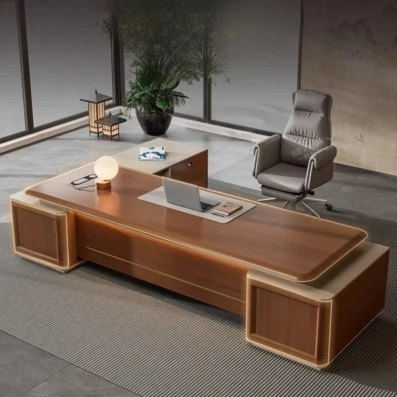 โต๊ะทำงานผู้บริหารรูปตัวแอล ดีไซน์หรูหรา พร้อมที่จัดระเบียบ