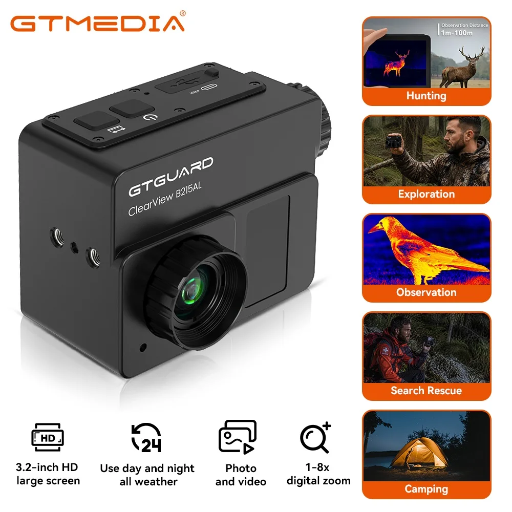 Thermal Imaging Sight 15MM Lenses 8X Digital Zoom IR Night Vision Goggles 256*192 Resolution Multispectral Fusion Hunting Scope