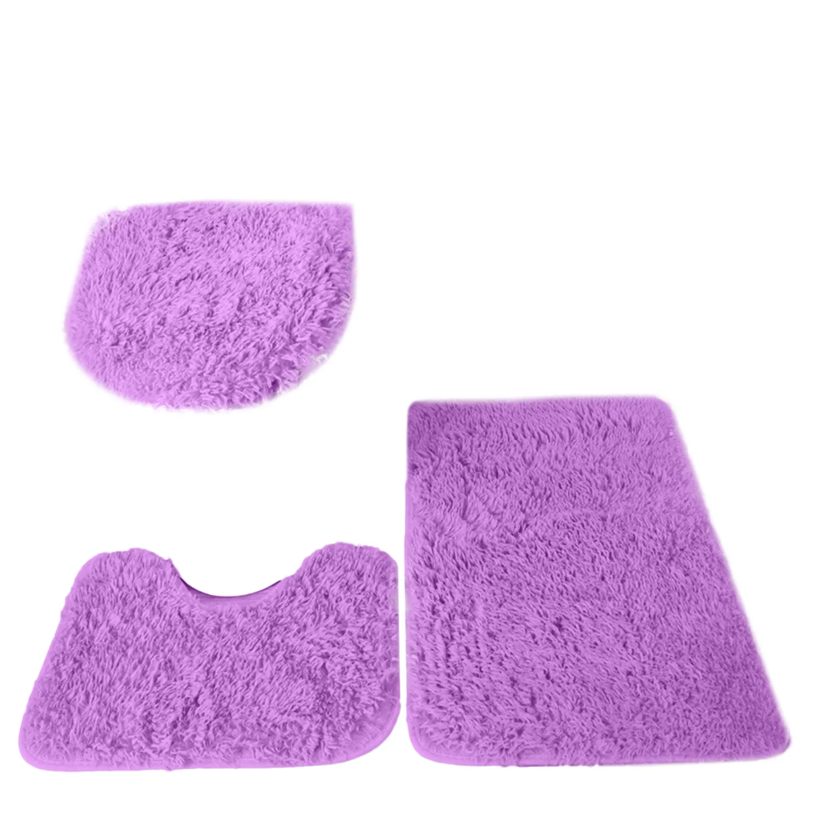 3PCS/set Solid Color Bathroom Mat Set Fluffy Hairs Bath Carpets Modern Toilet Lid Cover Rugs Kit Rectangle U-shape Floor Mats