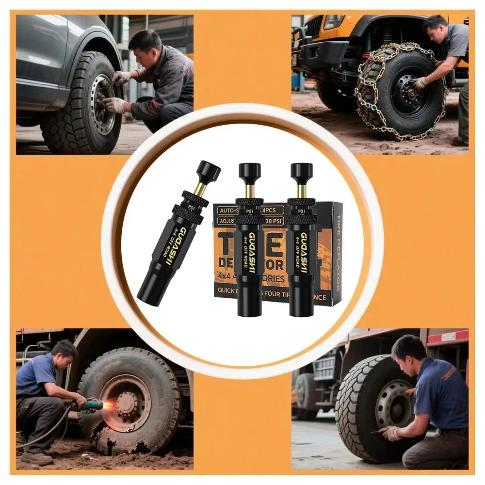 (10–30 PSI) 4-teiliges verstellbares Auto-Stop-Reifen-Deflator-Ventil-Set, 4 x 4 verschraubbares Reifen-Luft-Down-Werkzeug für Fahrzeuge, Motorräder, Gelände – Detail 4