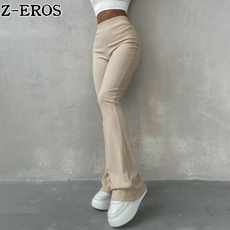 Z-EROS Autumn Solid Color High Waist Wrapped Hip Micro Elastic Pants for Casual and Daily Versatile Women's Loudspeaked Pants