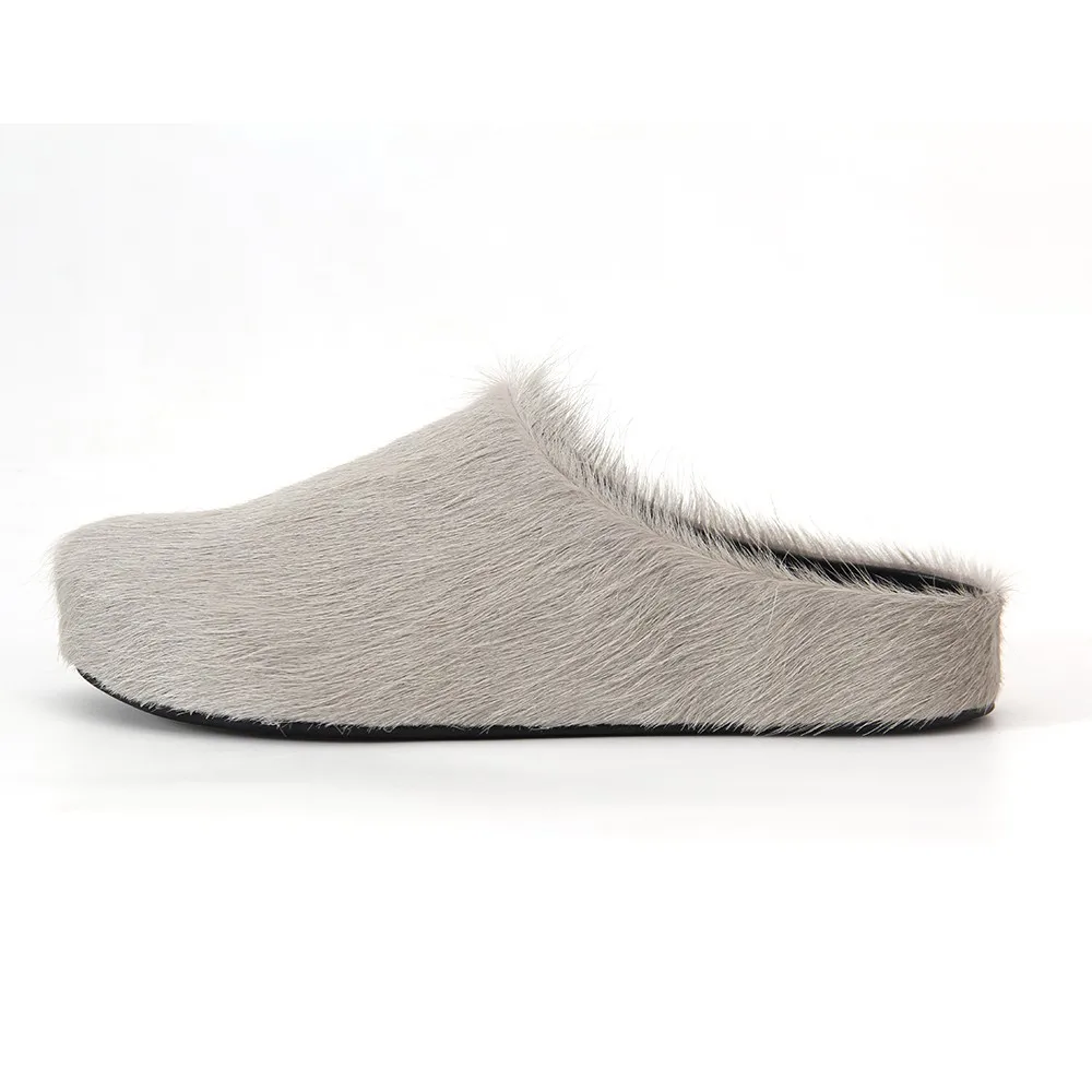 Designer fur Leather Mules Shoes Women 2023 Horsehair Slides Mules Runway Flats Casual Slippers For Men Moccasin Fashion Shoes