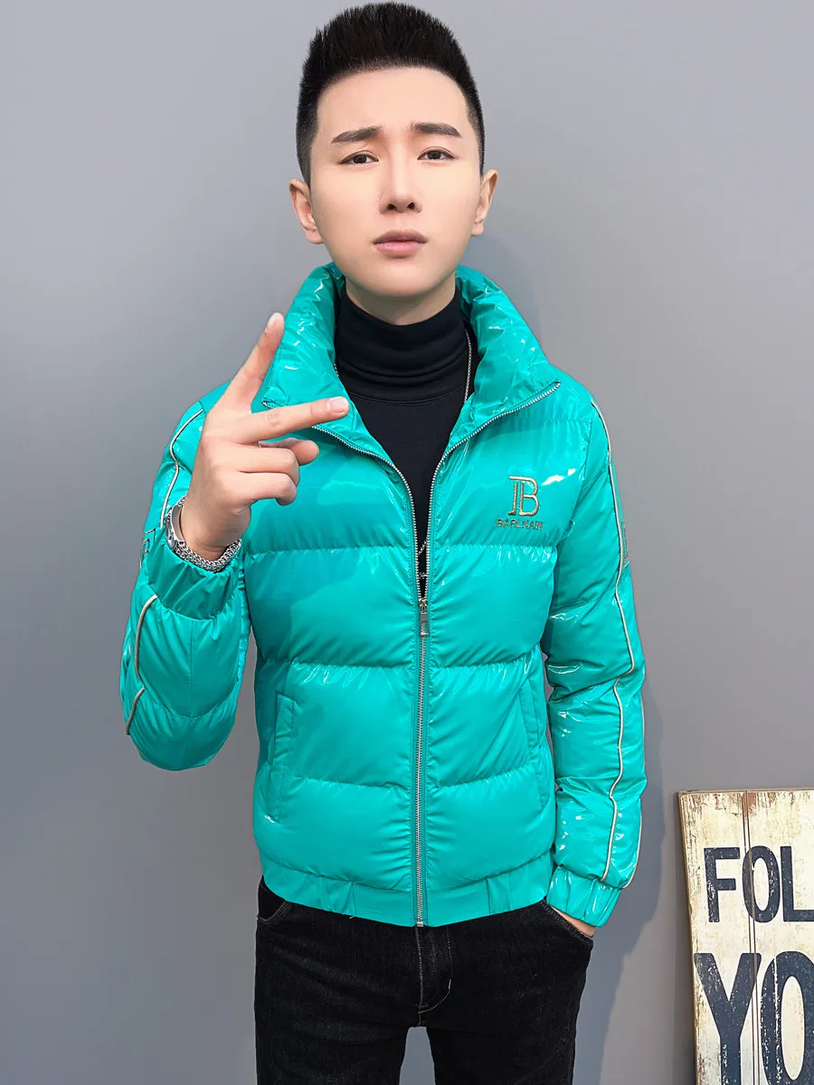 Winter Men's Slim Fit Casual Bright Surface Thermal down Cotton Jacket Korean Style Short Quilted Coat Youth Fashion