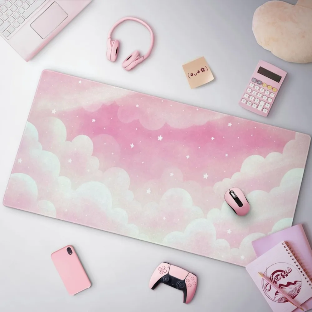 Pink & White Clouds Mousepad, Kawaii Clouds and Sky Gaming Mouse Pad, Desk Accessories Tapis De Souris Mat Alfombrillas Gaming