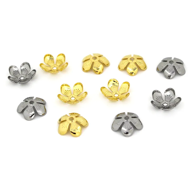 50pcs 11mm Stainless Steel Flower Bead Caps Gold Color Metal Loose Spacer Bead Caps for Jewelry Making DIY Component Accessories