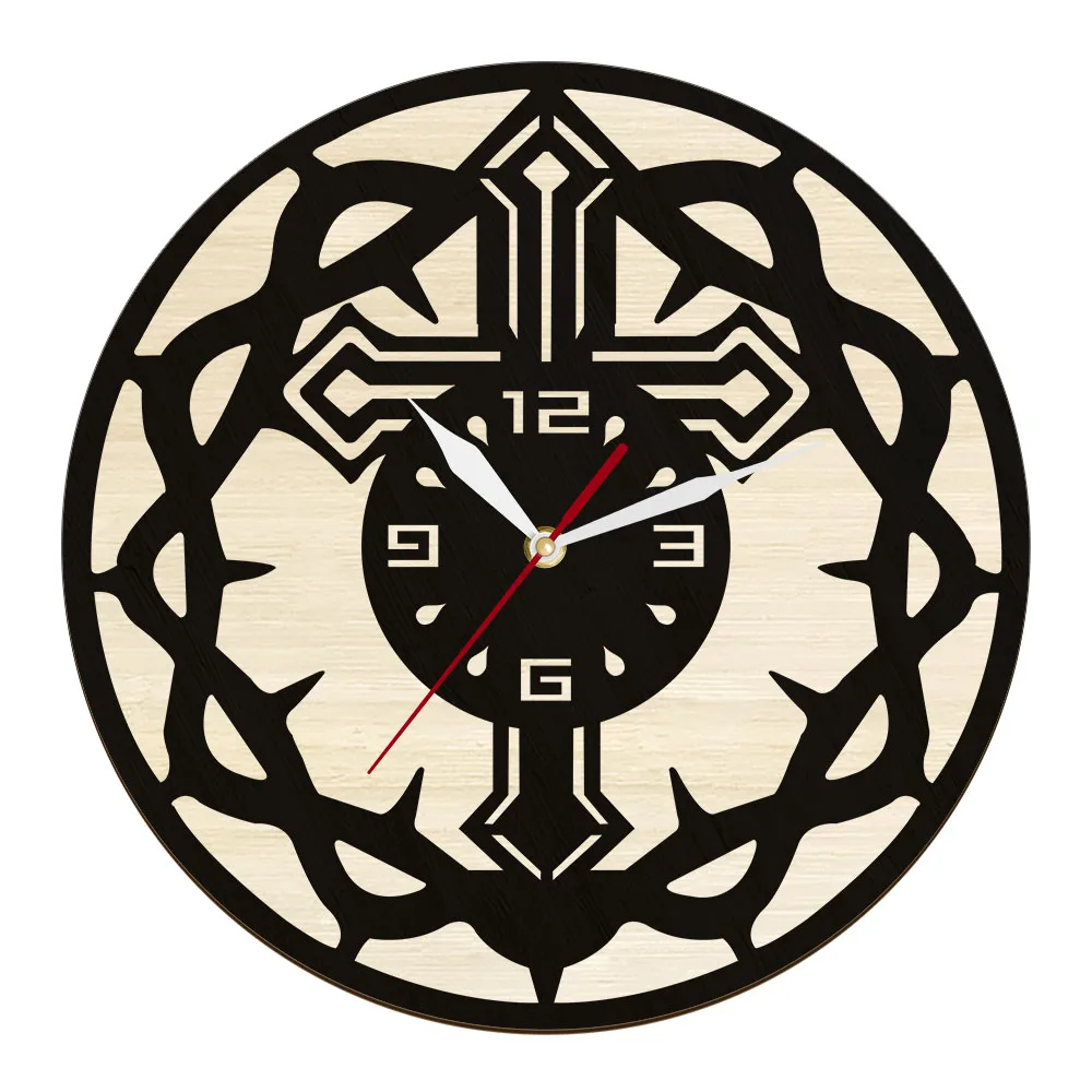 Jesus Christ God Cross Wooden Wall Clock For Church Christian Home Decor Religious Artwork Farmhouse Wall Watch Baptism Gift