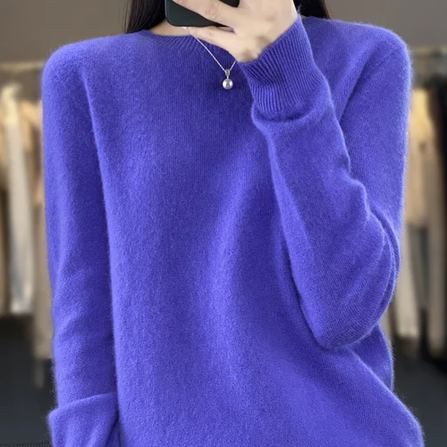 100% 순수 울 캐시미어 스웨터 여성용, O-넥 풀오버, 캐주얼 니트 탑, 여성 코트, 한국 패션, 가을 및 겨울 