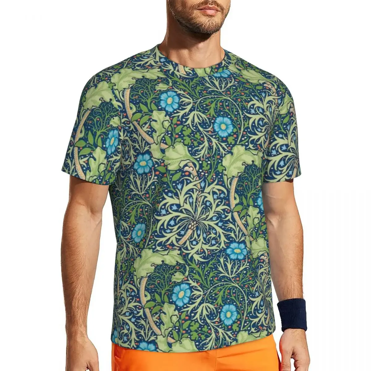 Floral Print T-Shirt Seaweed William Morris Fashion Sports T Shirts Short-Sleeve Breathable Tops Summer Streetwear Oversize Tees