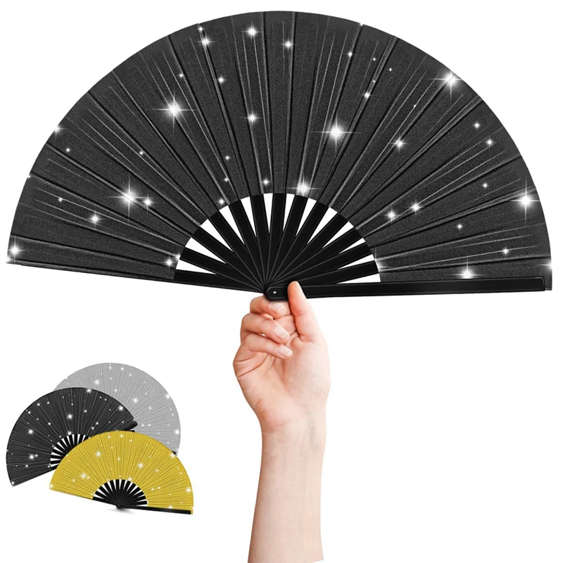 

Folding Hand Fan 3Pcs Hand Fan Glitter Hand Fan Decorative Folding Fans Handheld Festival Fan with Bag for Women Club Dance Part
