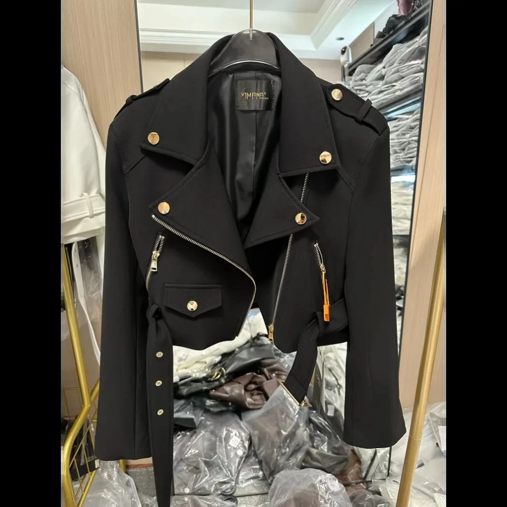 

Korean version of the long-sleeved motorcycle jacket jacket women's spring and autumn new fashion temperament Joker suit collar