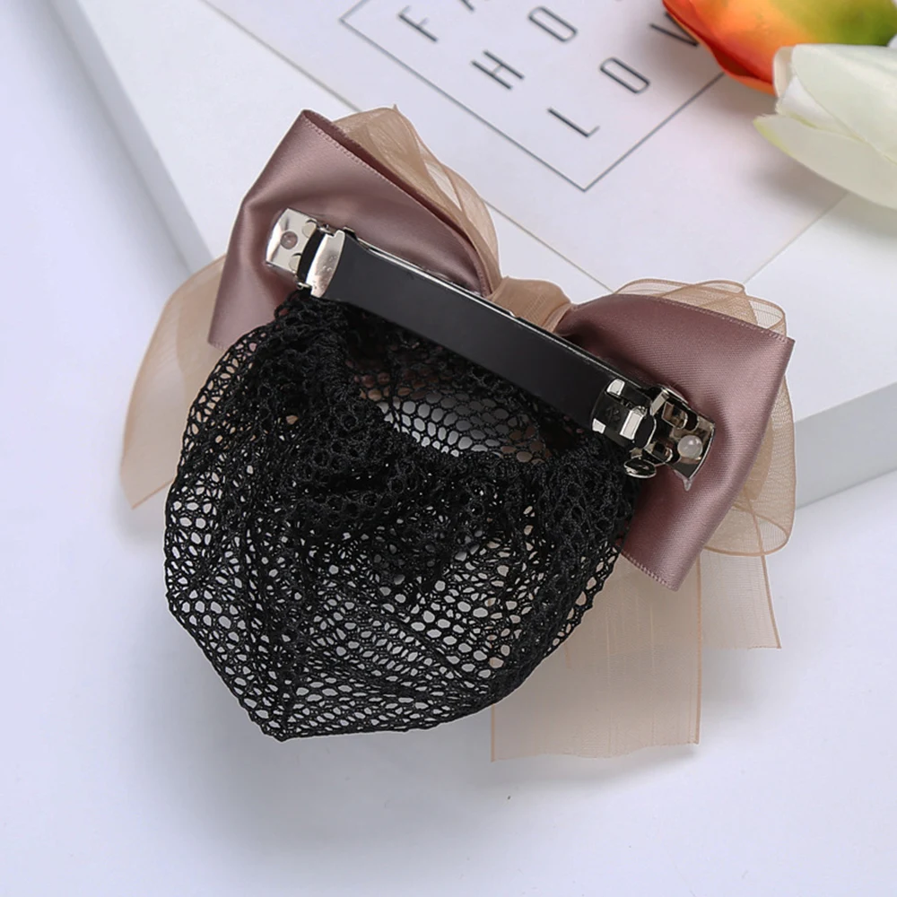 Fashion Satin Gauze Bow Hair clip with Net Hair Bun Cover Bowknot Snood Hairgrips Office Ladies Headwear Hair accessories