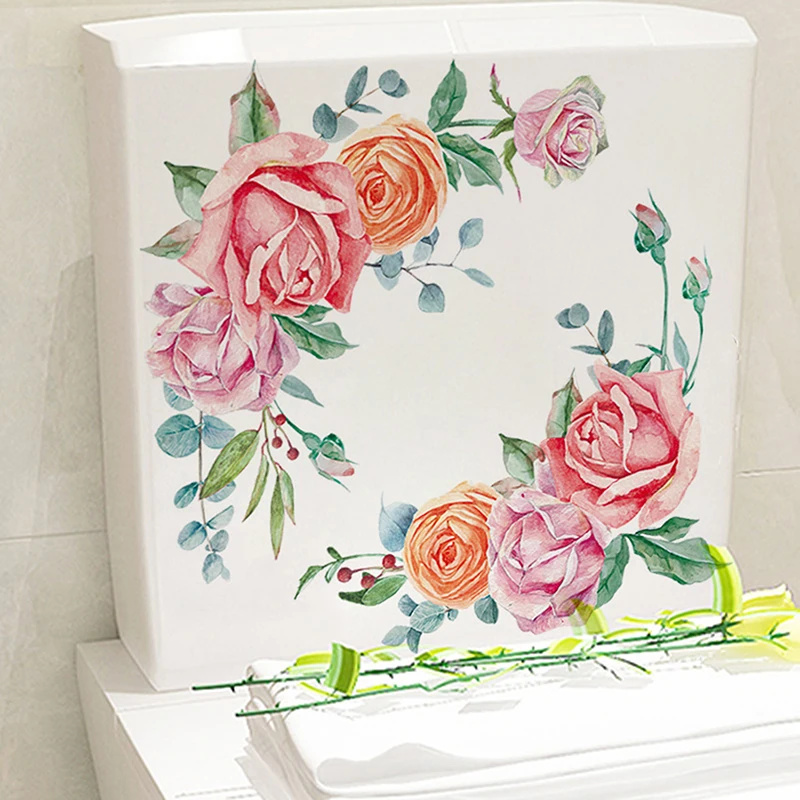 Bathroom Toilet Seat Sticker Self-Adhesive Floral Toilet Lid Decals Flower Pattern Design Toilets Stickers WC Restroom Decor