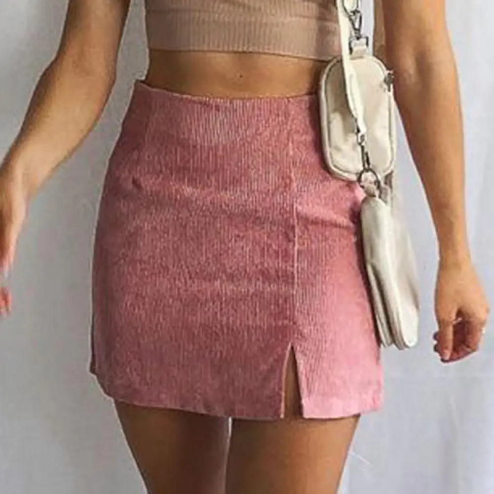 

Corduroy Skirt Sexy Mini Skirt Above Knee Length Comfortable Trendy Women Ribbed Straight Skirt