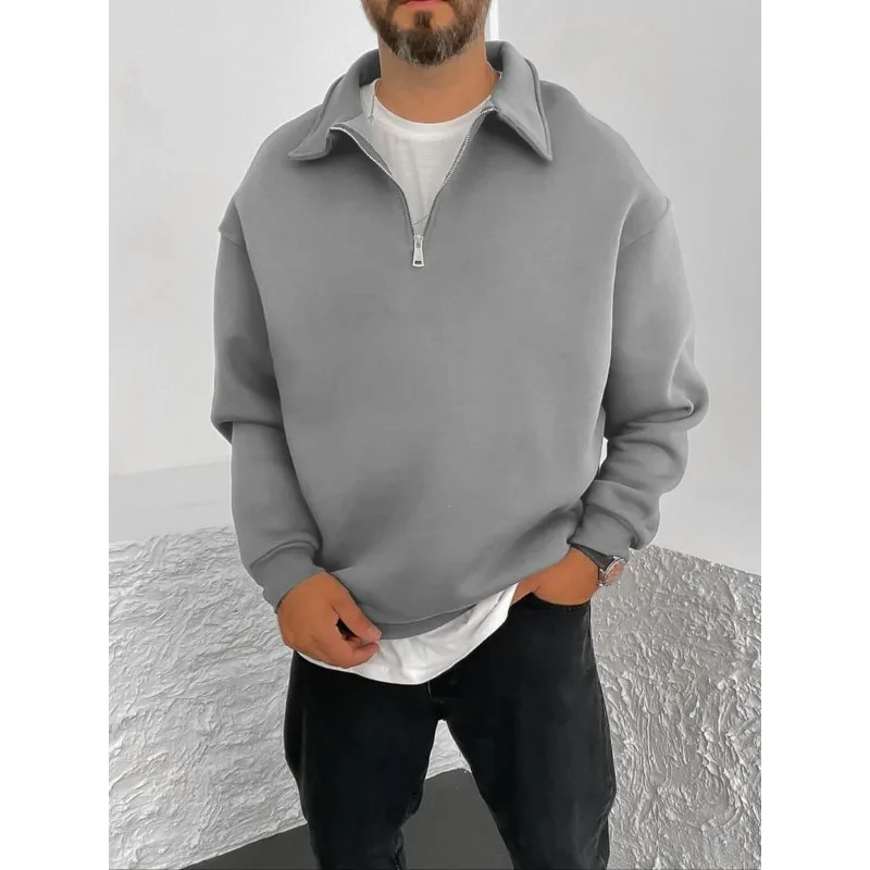 New Men's Clothing New Double-sided Velvet Half-zip Casual Lapel Sweatshirt Men's Autumn and Winter Jacket