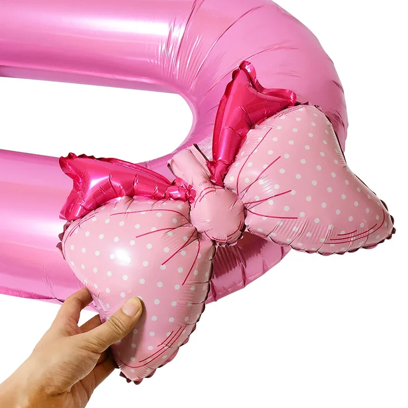 1 Stück, großes, 40 Zoll großes, rosa Folienballon in Form einer Zahl mit Schleife, für Jungen- und Mädchen-Geburtstagsfeiern, rosa Prinzessinnen-Thema, Brautparty. – Detail 3