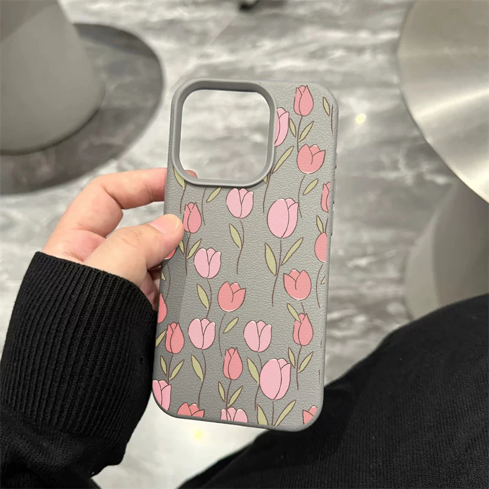 Rosa Tulpen-Handyhülle für iPhone 17 16 15 14 13 12 11 Pro Max 16 15 14 Plus 17 16 15 14 13 12 11 Pro 17Air Silikon-Matt-Cover – Detail 9