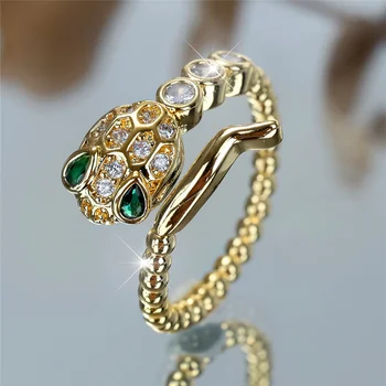 White Snake Round Stone Adjustable Ring