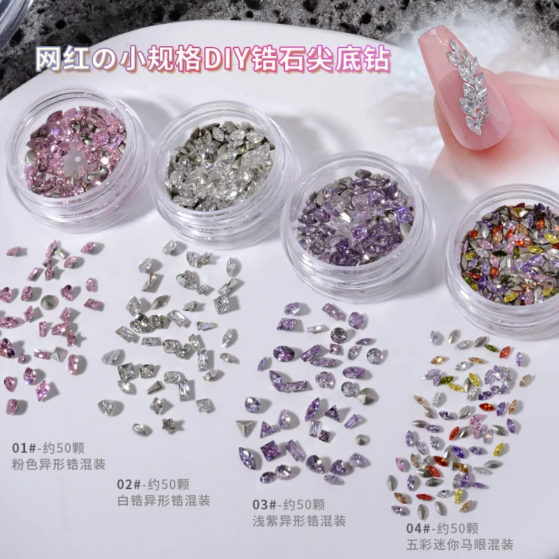 50 STKS Gemengde Vorm Mini Nai Art Steentjes Kristal Diamant Zirkoon Onderdelen Accessoires Glitter Nagels Decoratie Benodigdheden Materiaal