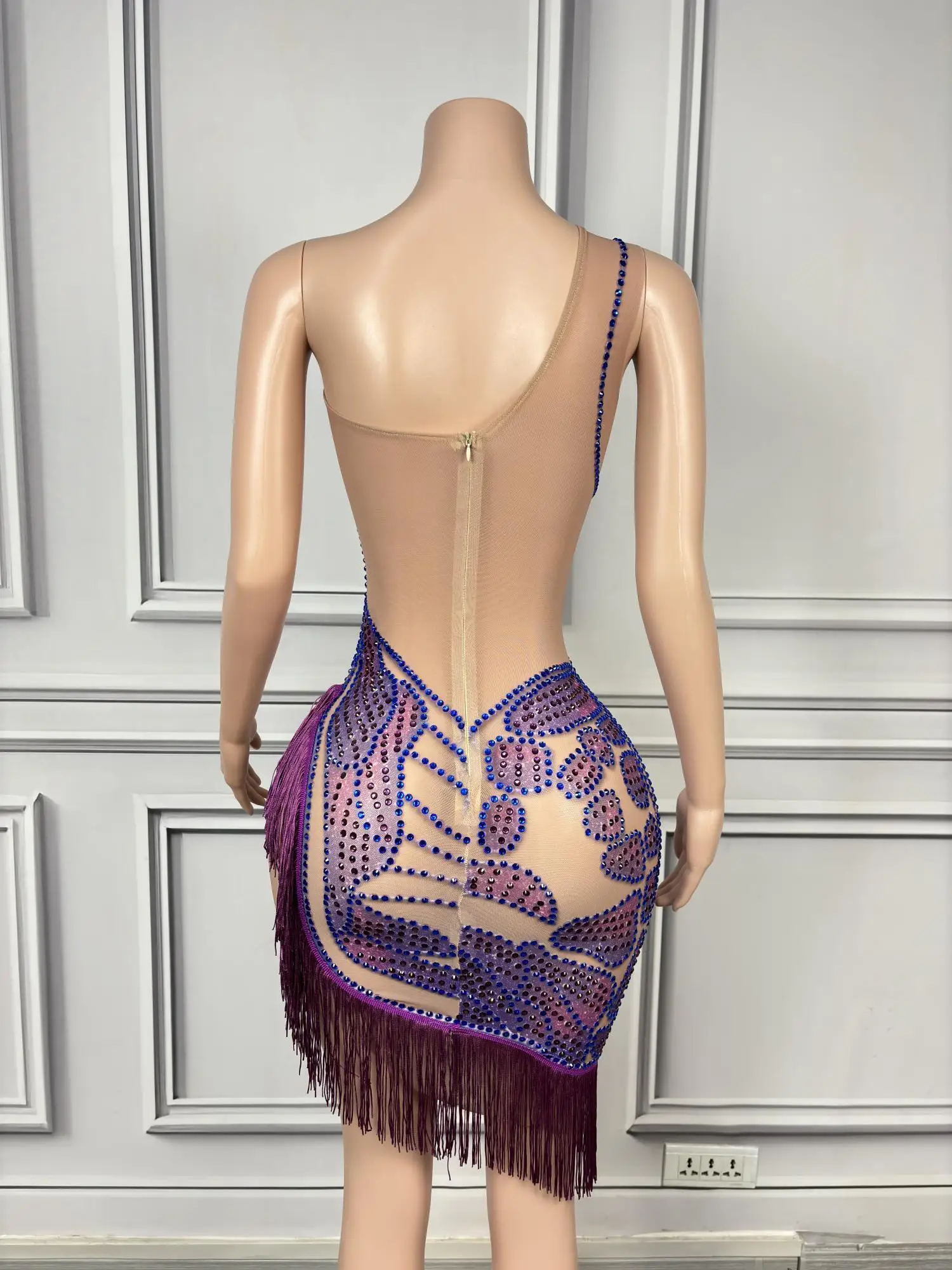 High-end Sparkly Crystals Tassel Mini Dress for Women Elegant Prom Dress Birthday Party Club Bodycon Sexy Sleeveless Dress Pintu