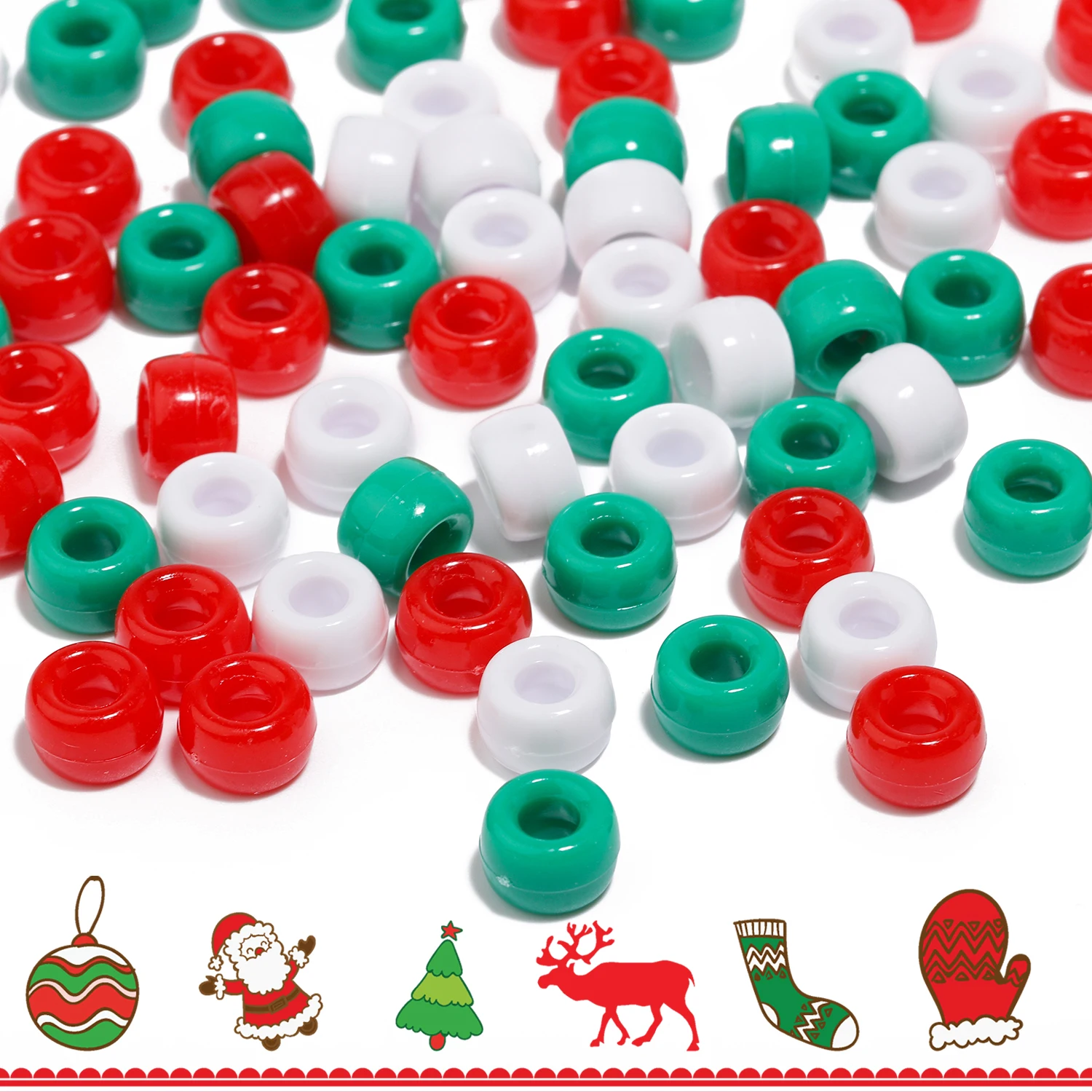 80Pcs/Lot Christmas Style Green White Red Acrylic Beads Loose Spacer Beads For DIY Jewelry Making Bracelet Necklace Accessories