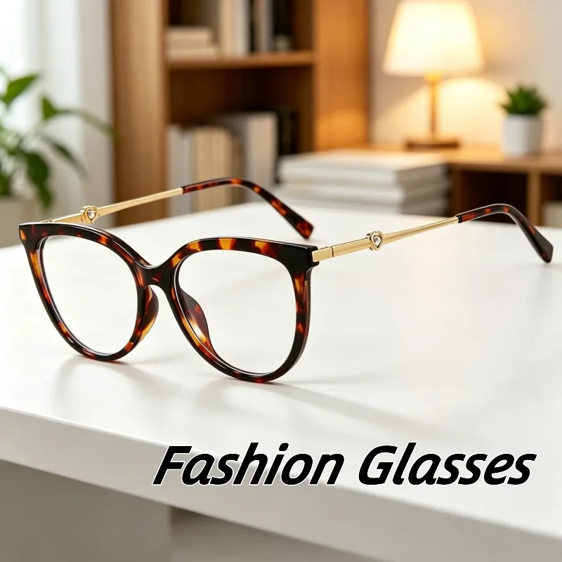 Stylish High Quality Cat Eye Eyeglasses Pearl Decoration Gold Large Frame Optical Frames for Women Daily Lightweight HD Eyewear