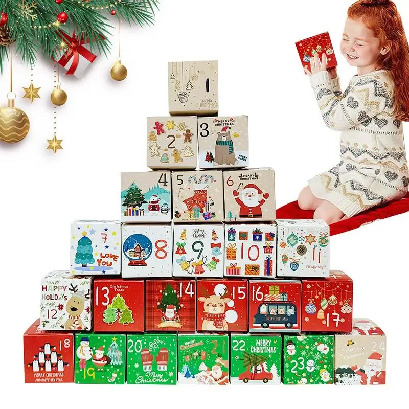 

24pcs gifts Box Advent Calendar Refillable Empty surprised boxes Reusable Christmas Countdown Calendar Holiday decoration