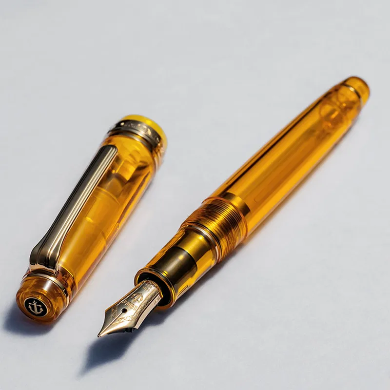 YIHAN New-Sailor 14K Gold Nib Transparent Amber Resin Fountain Pen Warm Color Authentic Quality Office Ink Pen Writing Gift Set