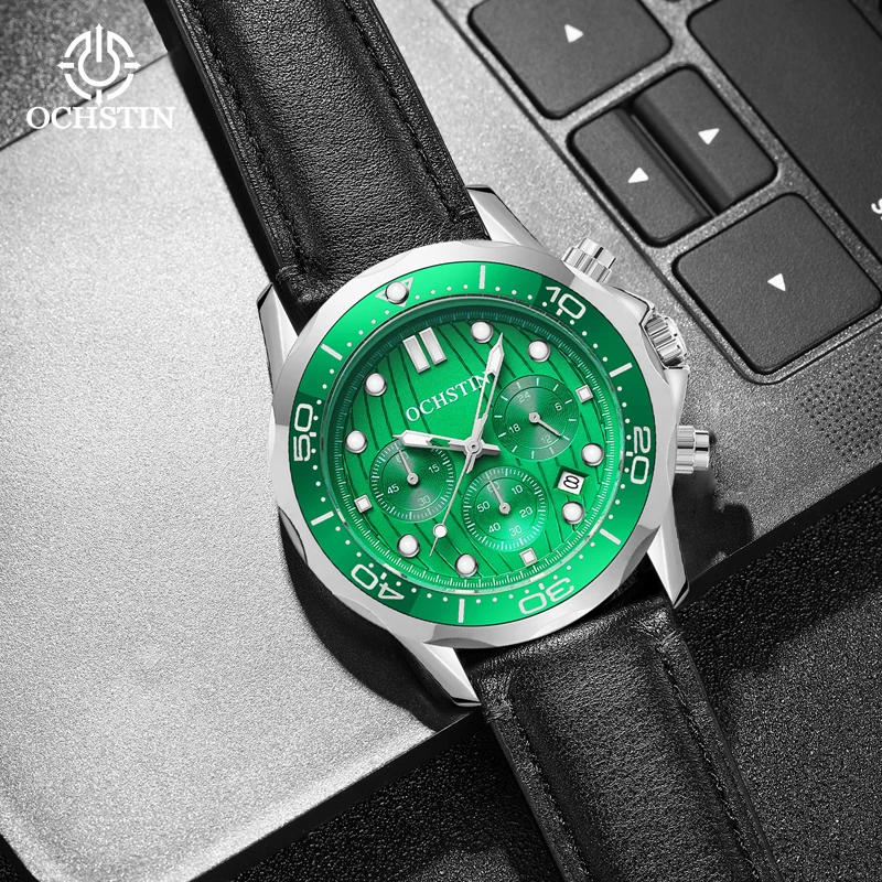 

OCHSTIN Luxury Man Watch High Quality Waterproof Chronograph Luminous Men's Wristwatch Leather Men Quartz Watches Casual Clock